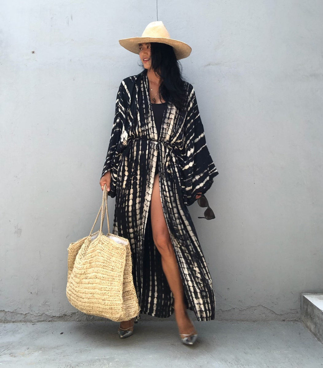 Trenches of Mariana rayon tie-dye beach cover-up with sun protection, loose fit, women's vacation swimwear, stylish outerwear.