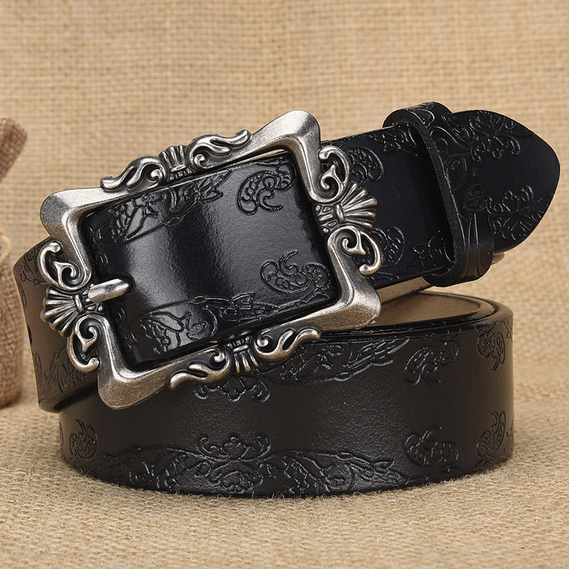 Cross-border European and American Women's Retro Belt Embossed Pattern Pin Buckle Belt Women's Ins Style All-match Simple Casual Pants Belt by Trenches of Mariana