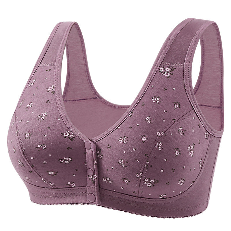 Soft cotton wire-free front button bra by Trenches of Mariana, designed for large size women, vest-style underwear in white.