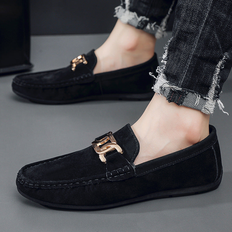 Doudou Shoes Men's Autum 2024 New Frosted Suede Lazy One-Leg Small Leather Shoes Loaf Driving Shoes for Men by Trenches of Mariana