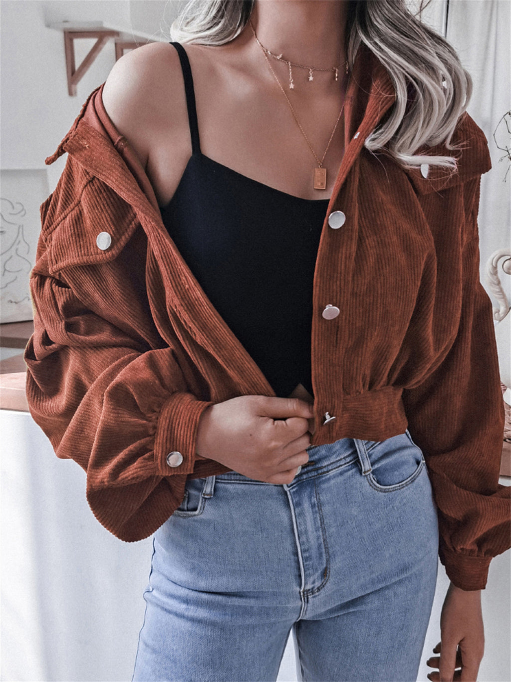 Ins Style Autumn and Winter European and American Lantern Long-Sleeved Corduroy Casual Short Outwear Jacket Amazon Hot Cross-Border Women's Clothing by Trenches of Mariana