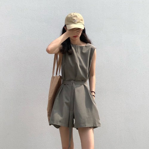 Casual female jumpsuit by Trenches of Mariana featuring a loose Hong Kong style streetwear two-piece design for students.