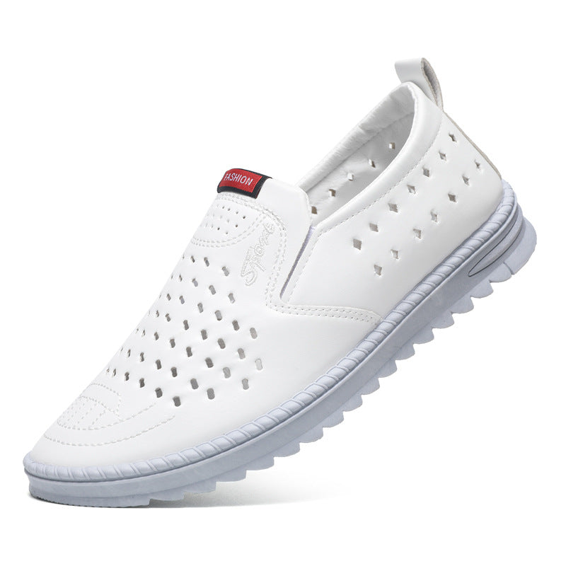 Hollow-Out Leather Shoes for Men, Summer Breathable Soft Leather Low-Top Business Casual Versatile Slip-On Perforated Dad Shoes by Trenches of Mariana