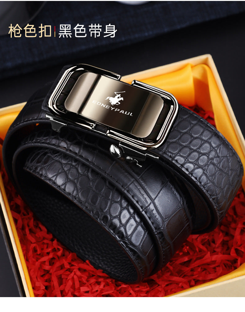 Men's Belt Genuine Leather Crocodile Pattern,Automatic Buckle