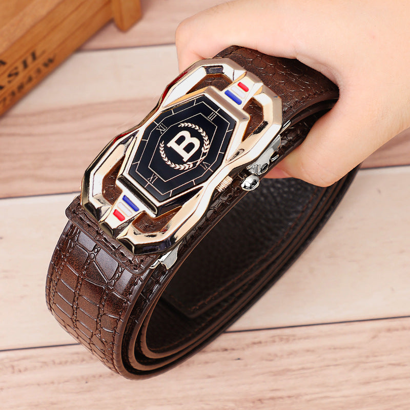 TikTok Explosive Men's Crocodile Pattern Belt High-end Atmospheric Leather Automatic Buckle Middle-aged Leisure Business Belt Trendy by Trenches of Mariana