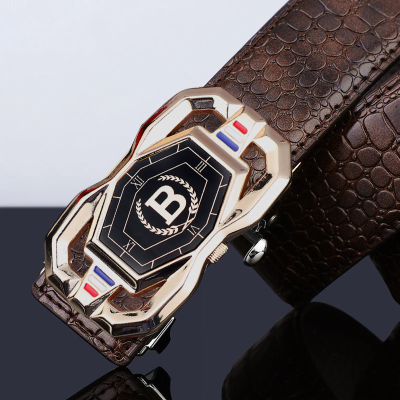 TikTok Explosive Men's Crocodile Pattern Belt High-end Atmospheric Leather Automatic Buckle Middle-aged Leisure Business Belt Trendy by Trenches of Mariana