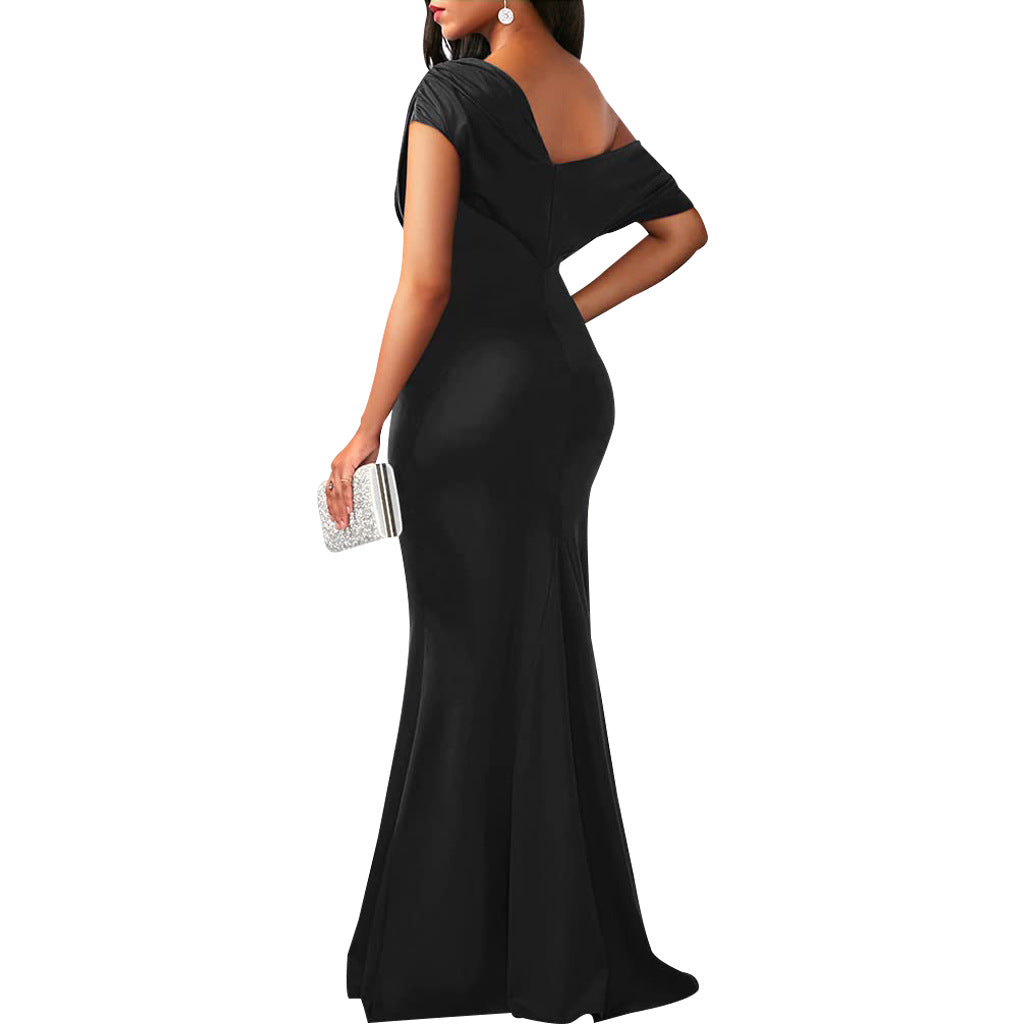Elegant 2024 spring women's sleeveless off-shoulder long formal party dress by Trenches of Mariana, fitted and stylish for special occasions.