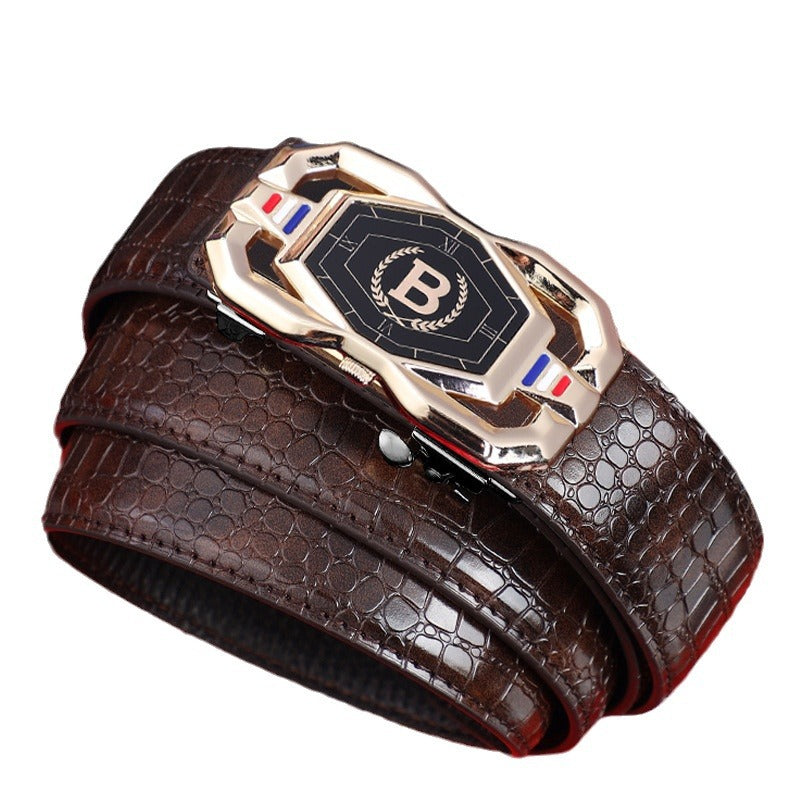 TikTok Explosive Men's Crocodile Pattern Belt High-end Atmospheric Leather Automatic Buckle Middle-aged Leisure Business Belt Trendy by Trenches of Mariana