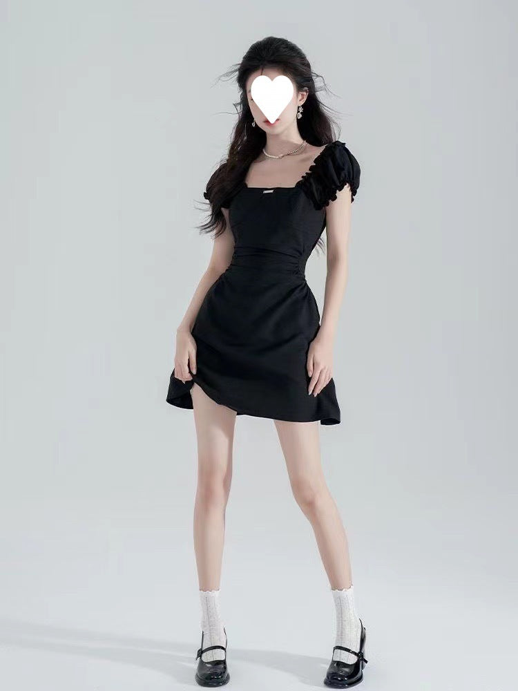 FRENCH HEPBURN STYLE; ￼Waist-Cinching Slimming Square-Neck Dress
