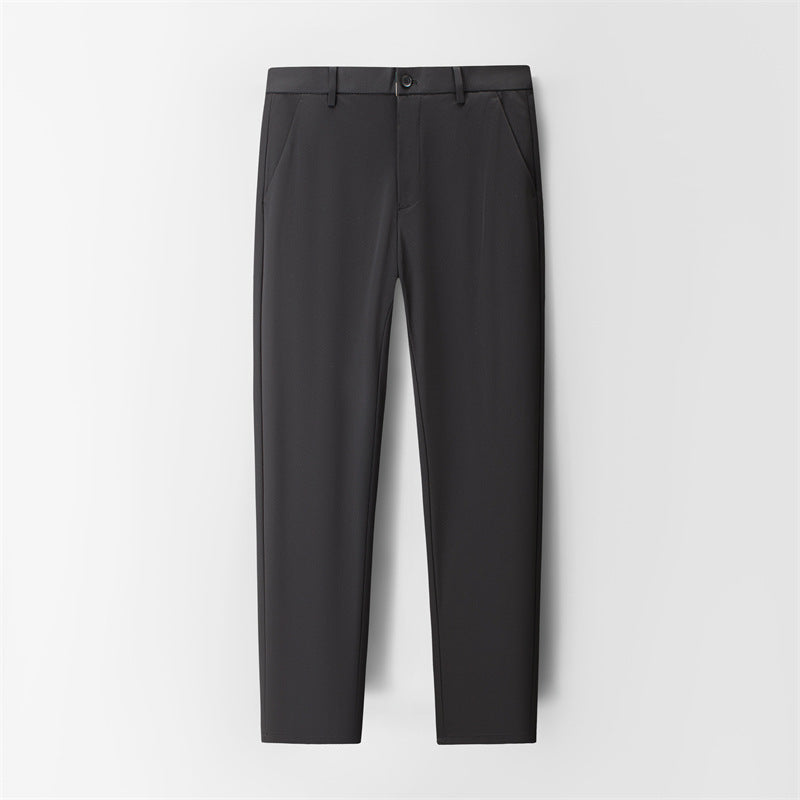 Men's casual straight-leg trousers by Trenches of Mariana, made from mulberry silk, featuring wrinkle-free, ice-feel fabric for summer.