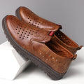 Hollow-Out Leather Shoes for Men, Summer Breathable Soft Leather Low-Top Business Casual Versatile Slip-On Perforated Dad Shoes by Trenches of Mariana