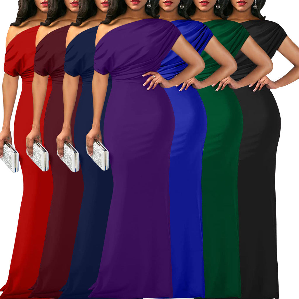 Elegant 2024 spring women's sleeveless off-shoulder long formal party dress by Trenches of Mariana, shown in a stylish off-shoulder design.