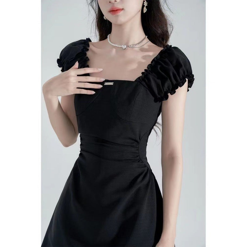 FRENCH HEPBURN STYLE; ￼Waist-Cinching Slimming Square-Neck Dress