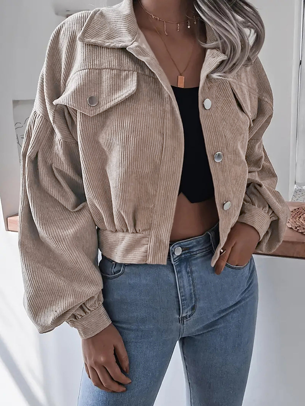 Ins Style Autumn and Winter European and American Lantern Long-Sleeved Corduroy Casual Short Outwear Jacket Amazon Hot Cross-Border Women's Clothing by Trenches of Mariana
