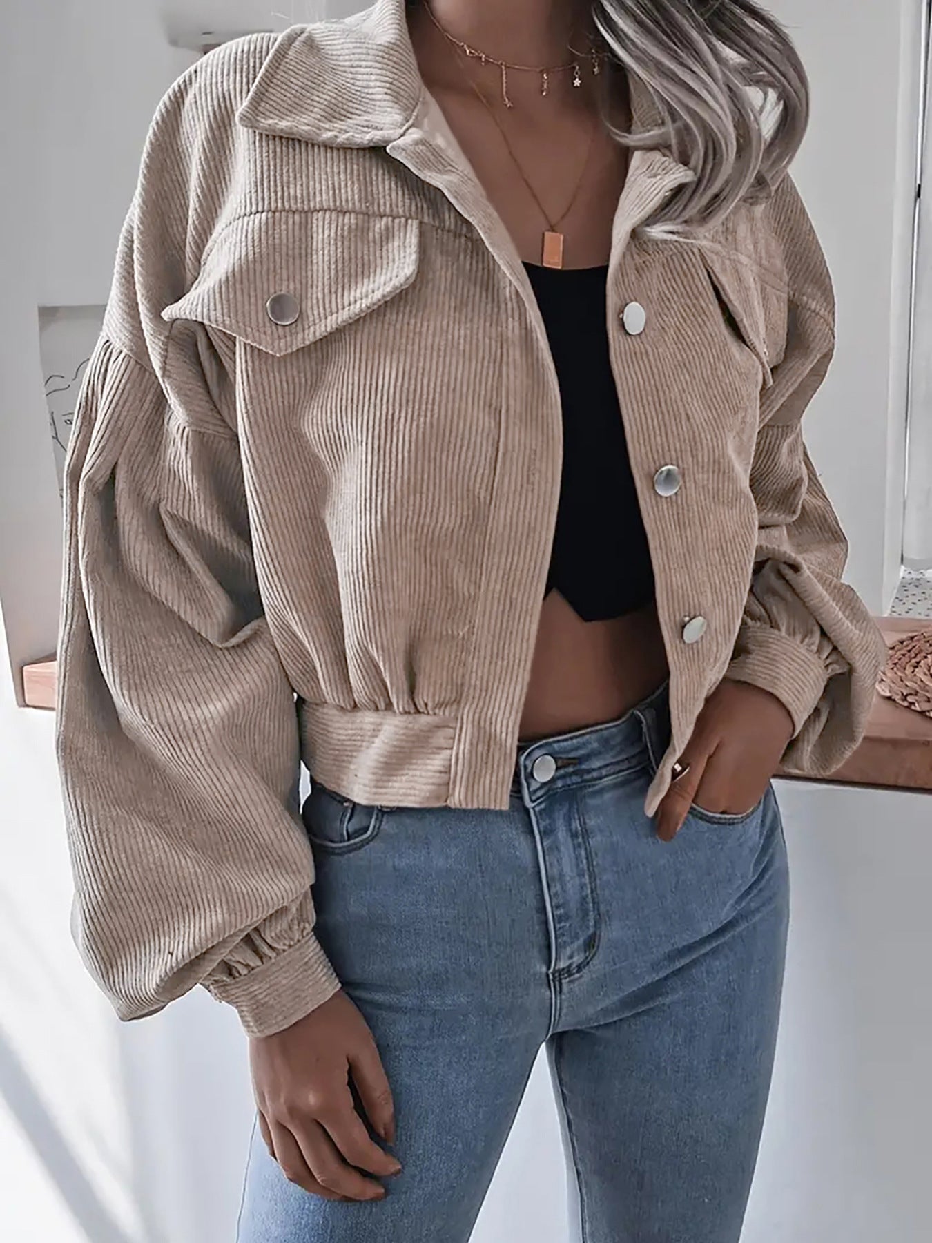 Ins Style Autumn and Winter European and American Lantern Long-Sleeved Corduroy Casual Short Outwear Jacket Amazon Hot Cross-Border Women's Clothing by Trenches of Mariana