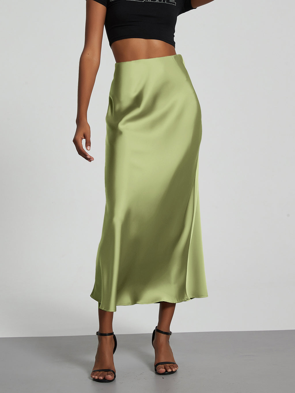 Elegant Satin Midi Skirt Slimming and Flowy