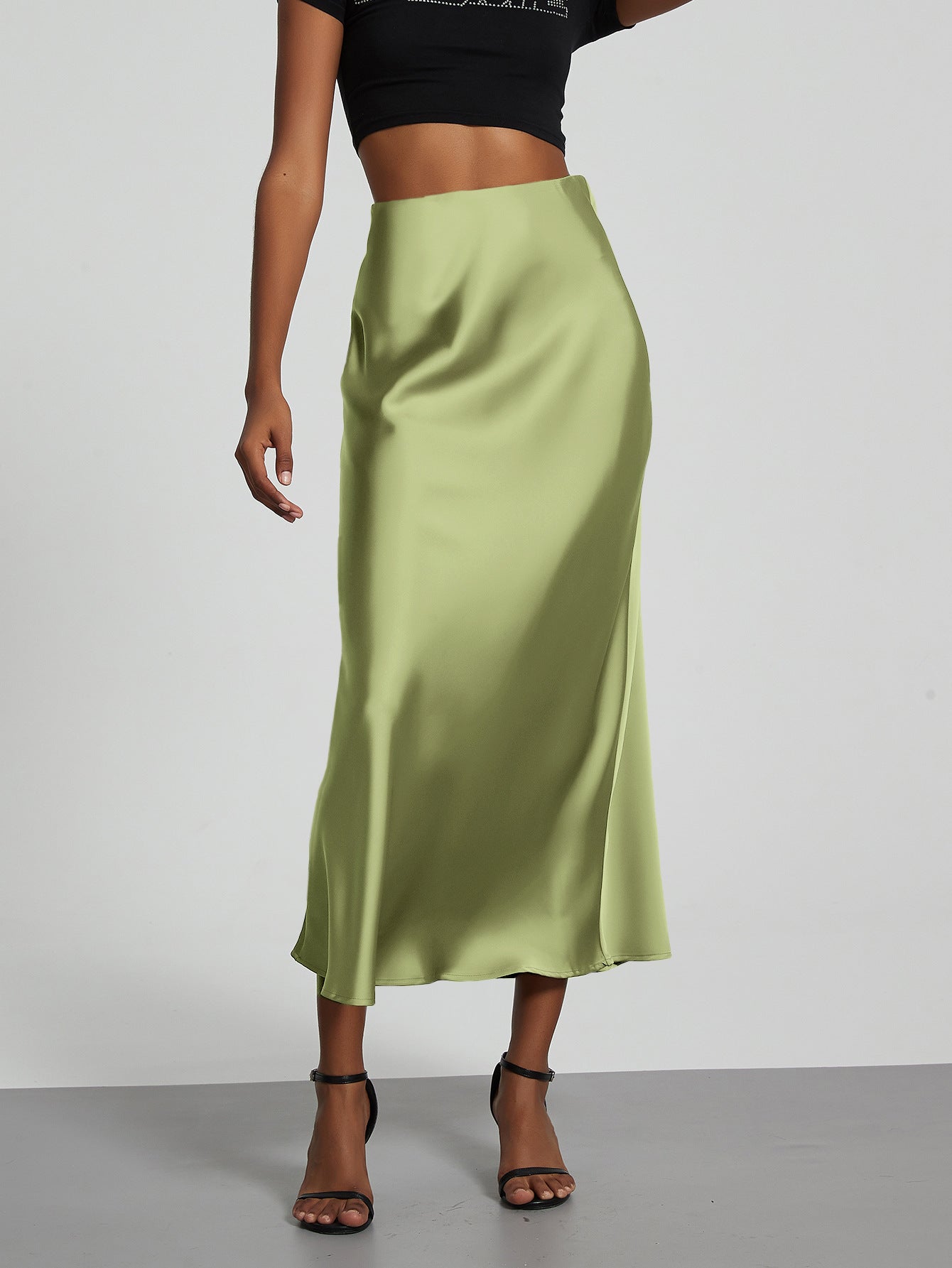 Elegant Satin Midi Skirt Slimming and Flowy