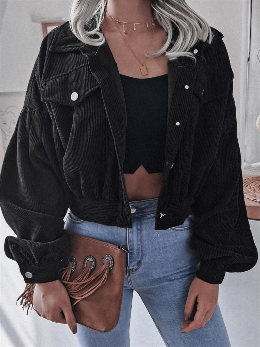 Ins Style Autumn and Winter European and American Lantern Long-Sleeved Corduroy Casual Short Outwear Jacket Amazon Hot Cross-Border Women's Clothing by Trenches of Mariana