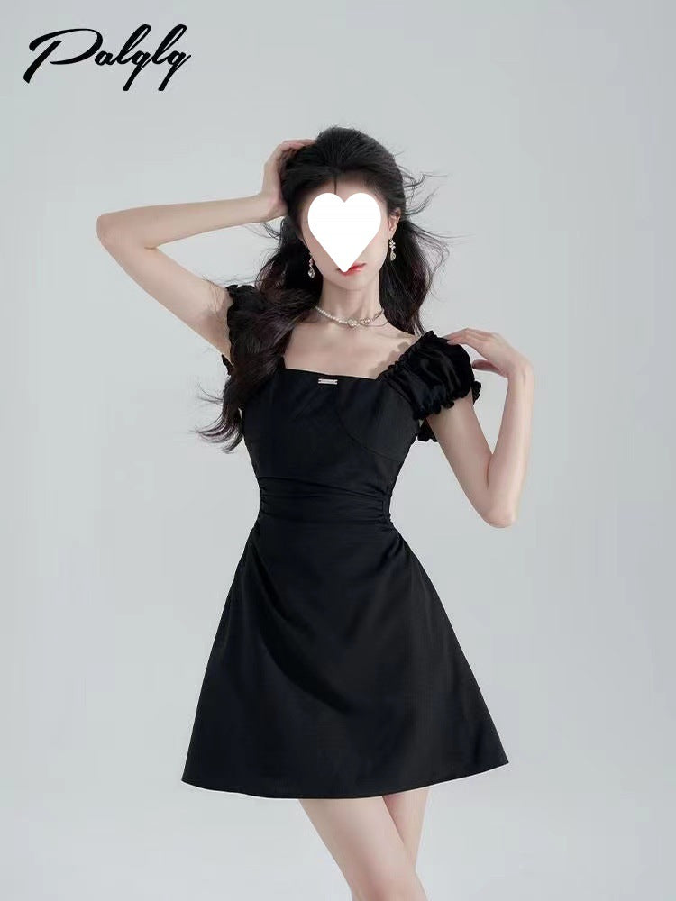 FRENCH HEPBURN STYLE; ￼Waist-Cinching Slimming Square-Neck Dress
