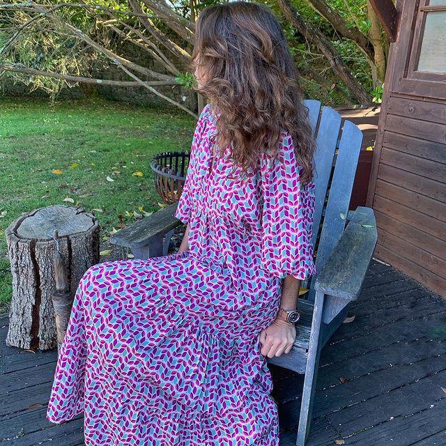 Plus-Size Women's Loose-Fitting Bohemian Round-Neck Lantern-Sleeve Sweet Girl Dress