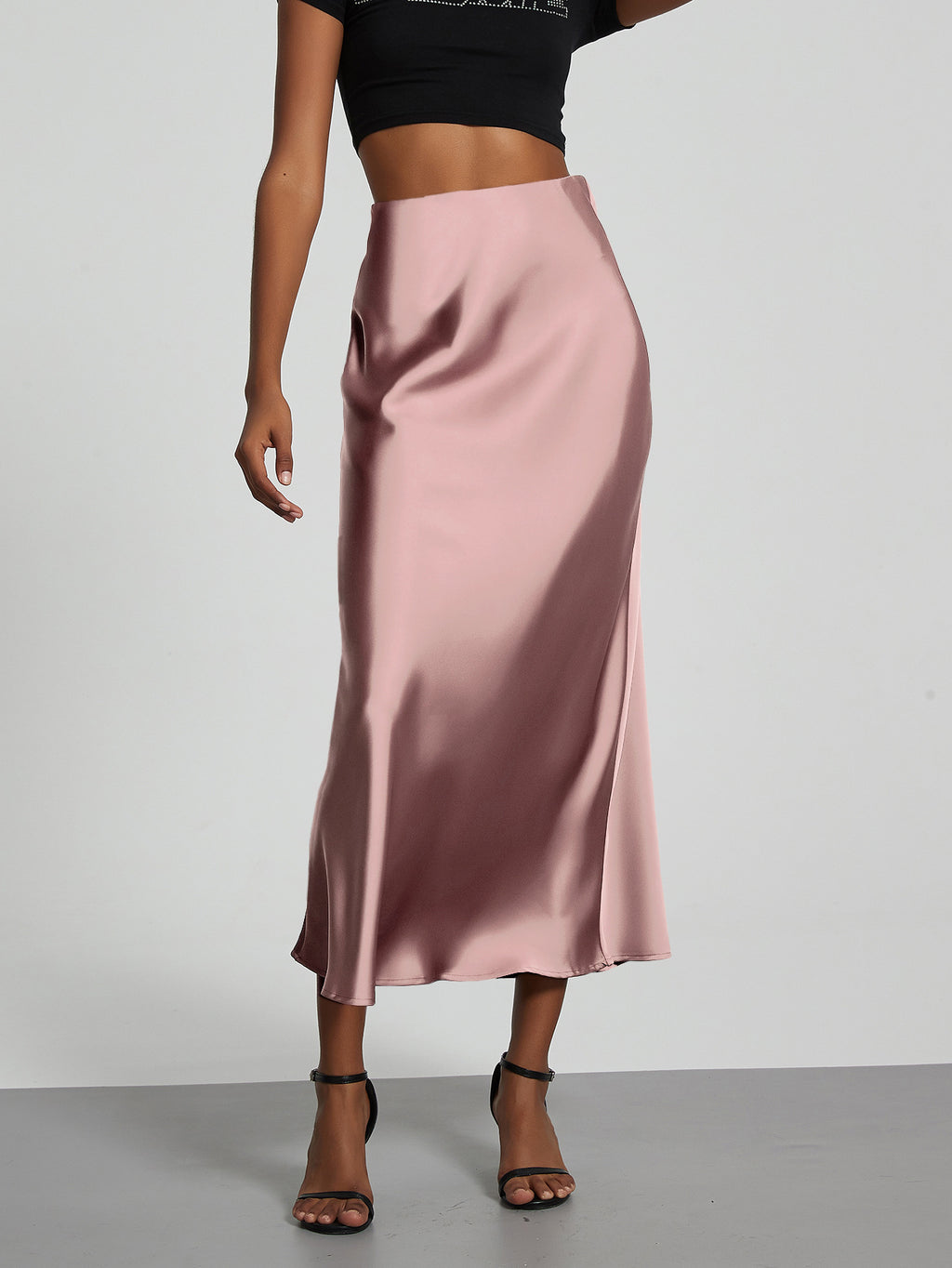 Elegant Satin Midi Skirt Slimming and Flowy