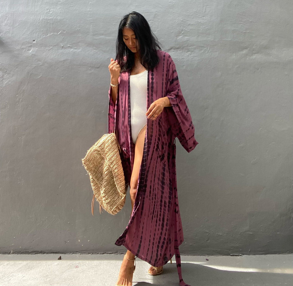 Trenches of Mariana rayon tie-dye beach cover-up with sun protection, loose fit, women's vacation swimwear, stylish outerwear.