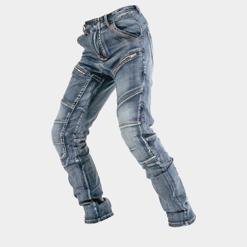 Trenches of Mariana men's motorcycle riding pants with Kevlar double zippers, slim fit, four-season, and anti-fall protection.