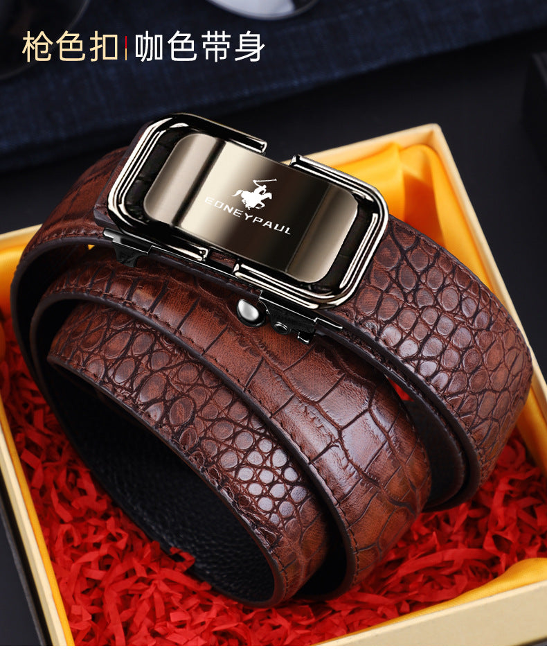 Men's Belt Genuine Leather Crocodile Pattern,Automatic Buckle