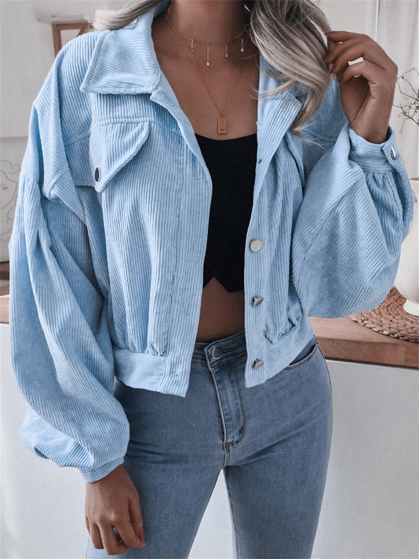 Ins Style Autumn and Winter European and American Lantern Long-Sleeved Corduroy Casual Short Outwear Jacket Amazon Hot Cross-Border Women's Clothing by Trenches of Mariana