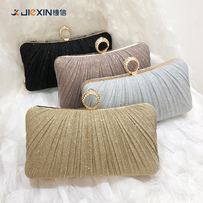 Trenches of Mariana pleated Chinese-style dinner clutch bag with cross-body strap, evening event, banquet or dress occasion.