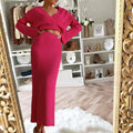 European Long-Sleeved V Neck Casual Three-Quarter Sweater + Mid-Length Skirt for Women Suit