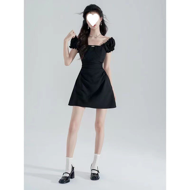 FRENCH HEPBURN STYLE; ￼Waist-Cinching Slimming Square-Neck Dress