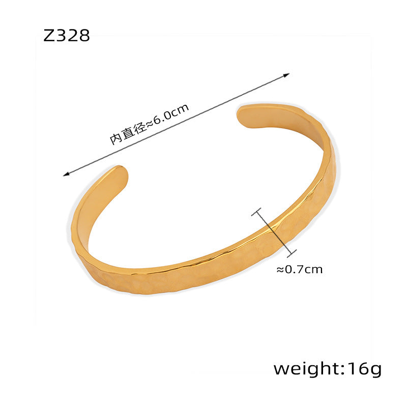 Hammered Texture Design Titanium Steel Gold-Plated Open Bracelet