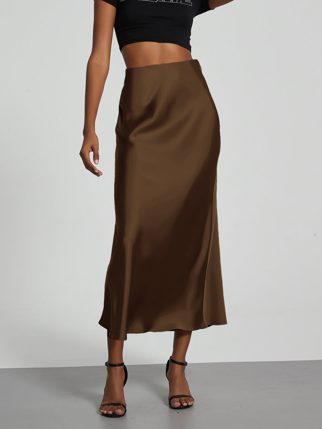 Elegant Satin Midi Skirt Slimming and Flowy