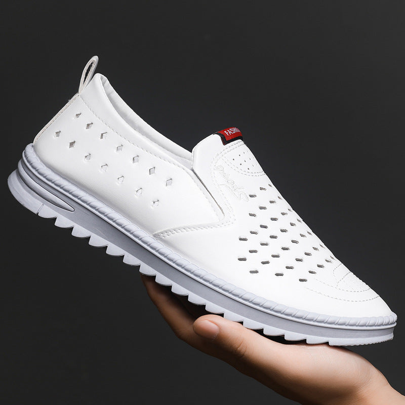 Hollow-Out Leather Shoes for Men, Summer Breathable Soft Leather Low-Top Business Casual Versatile Slip-On Perforated Dad Shoes by Trenches of Mariana