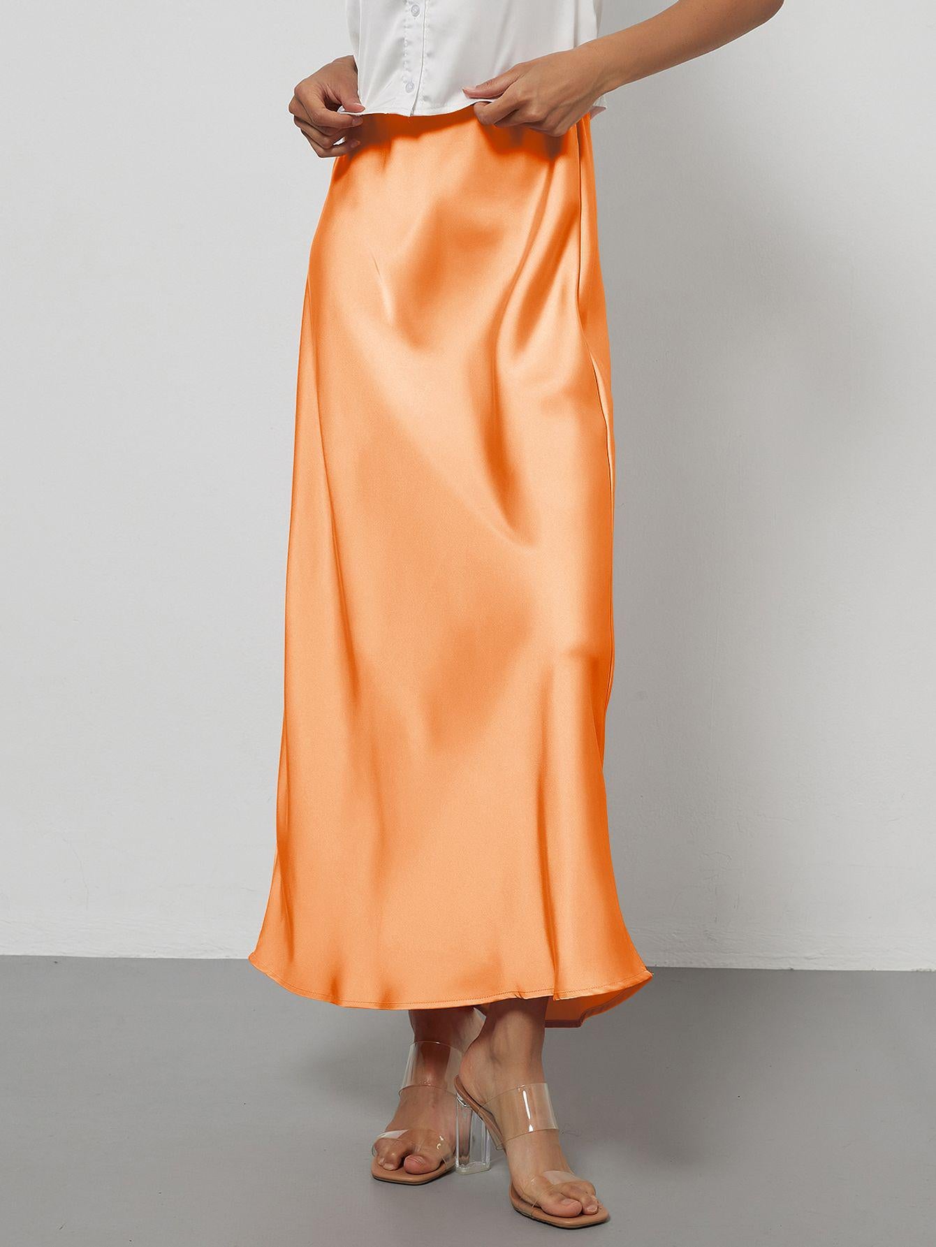 Elegant Satin Midi Skirt Slimming and Flowy