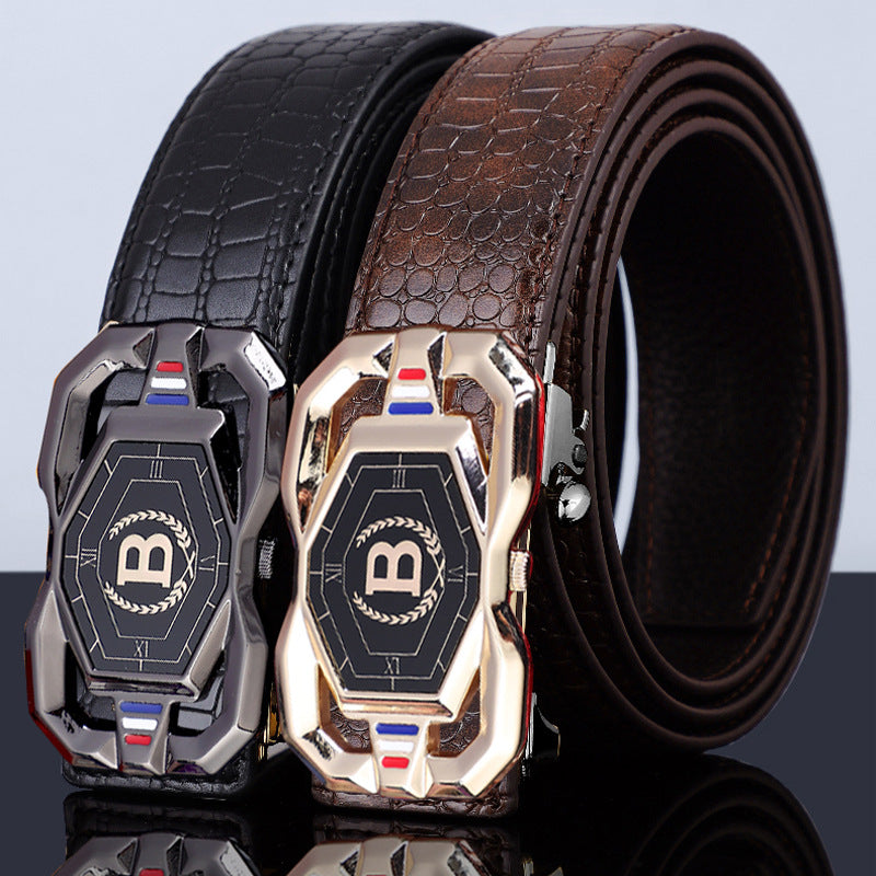 TikTok Explosive Men's Crocodile Pattern Belt High-end Atmospheric Leather Automatic Buckle Middle-aged Leisure Business Belt Trendy by Trenches of Mariana