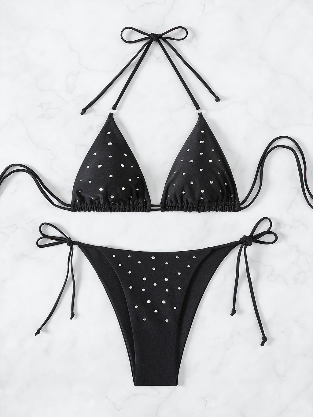Trenches of Mariana diamond bikini swimsuit with strappy design, solid color, perfect for beachwear and summer swimwear fashion.
