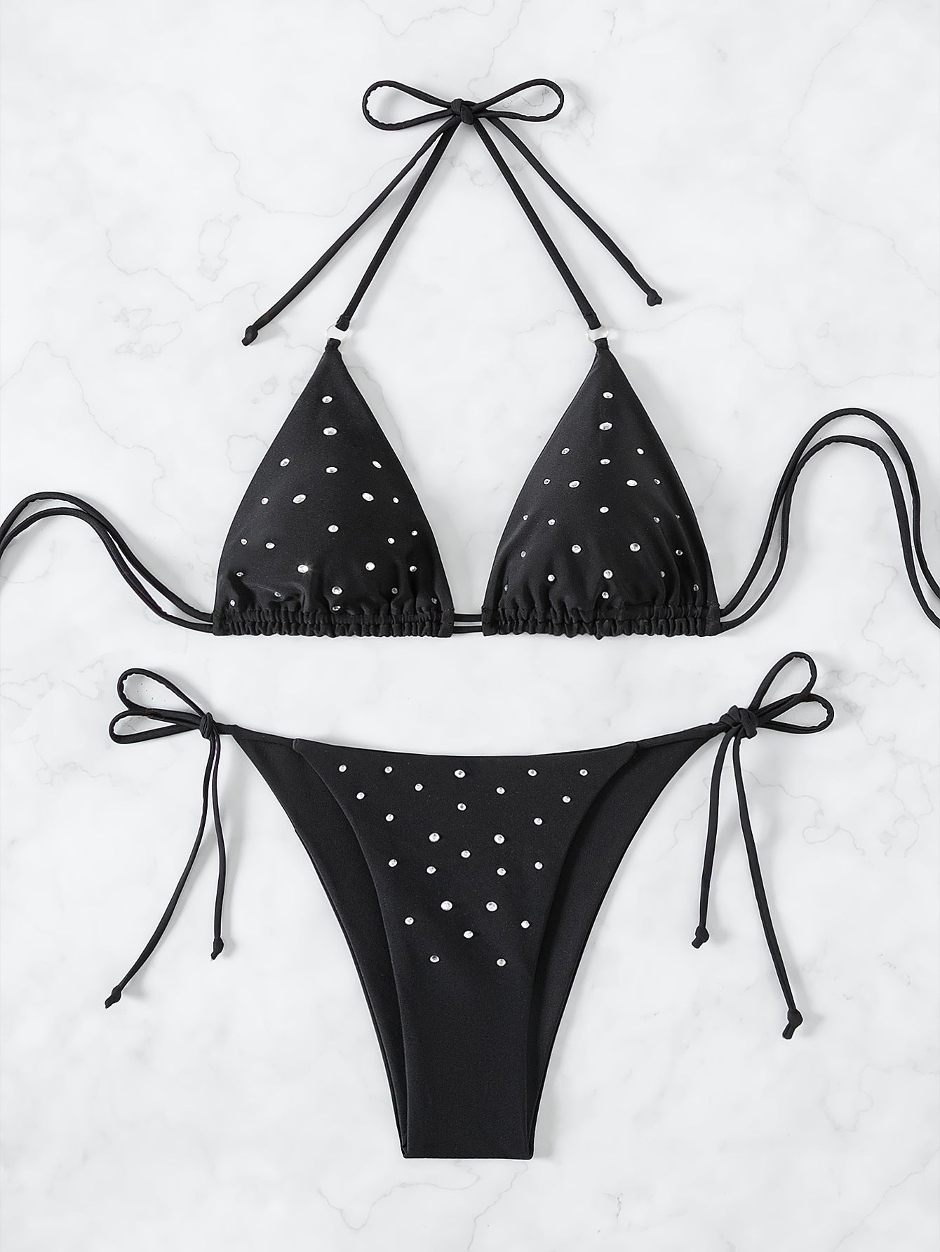 Trenches of Mariana diamond bikini swimsuit with strappy design, solid color, perfect for beachwear and summer swimwear fashion.