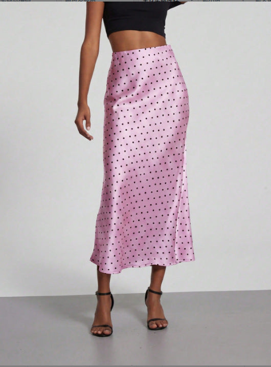 Elegant Satin Midi Skirt Slimming and Flowy