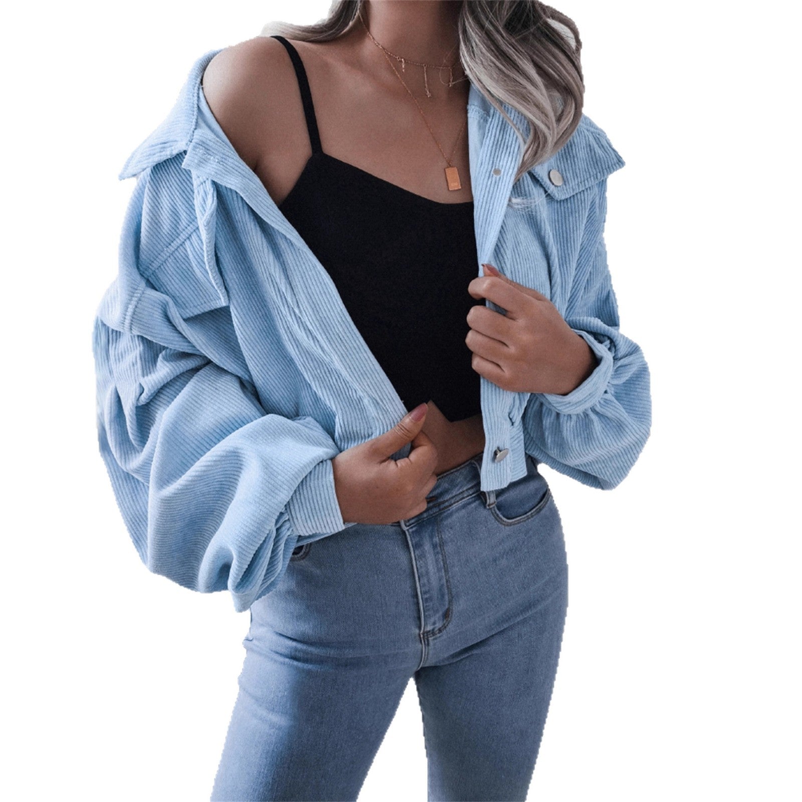 Ins Style Autumn and Winter European and American Lantern Long-Sleeved Corduroy Casual Short Outwear Jacket Amazon Hot Cross-Border Women's Clothing by Trenches of Mariana