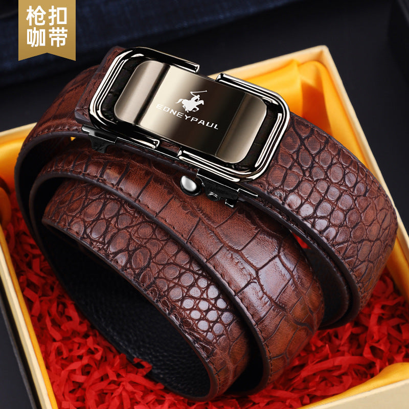 Men's Belt Genuine Leather Crocodile Pattern,Automatic Buckle