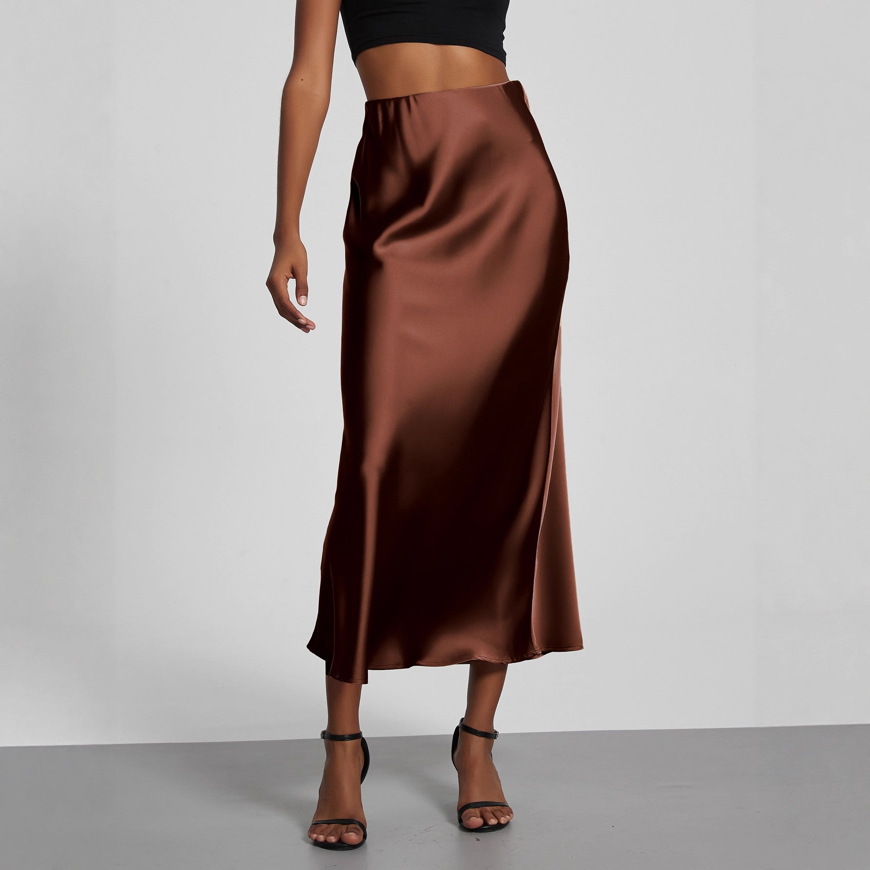 Elegant Satin Midi Skirt Slimming and Flowy