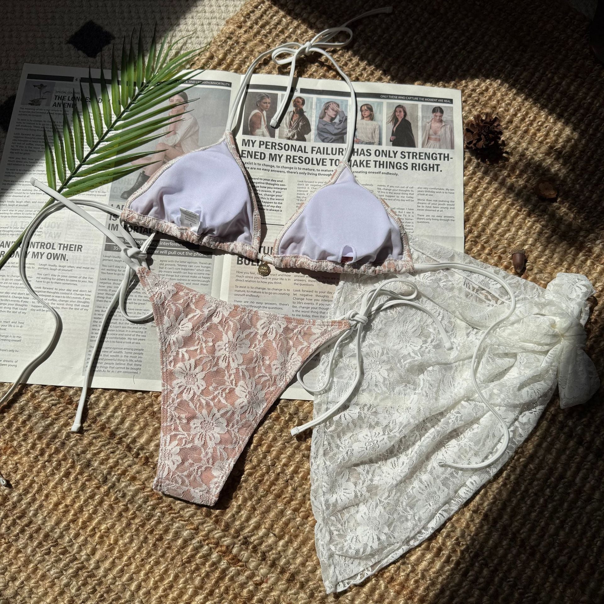 European and American 2025 Trenches of Mariana three-piece lace mesh swimsuit bikini with short skirt, composite fabric, sexy design