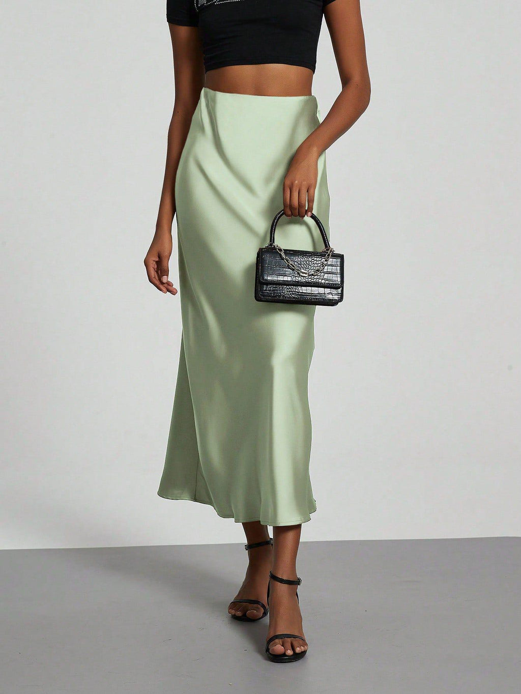 Elegant Satin Midi Skirt Slimming and Flowy