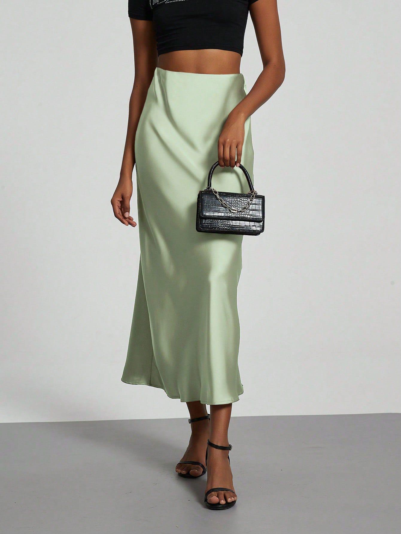 Elegant Satin Midi Skirt Slimming and Flowy