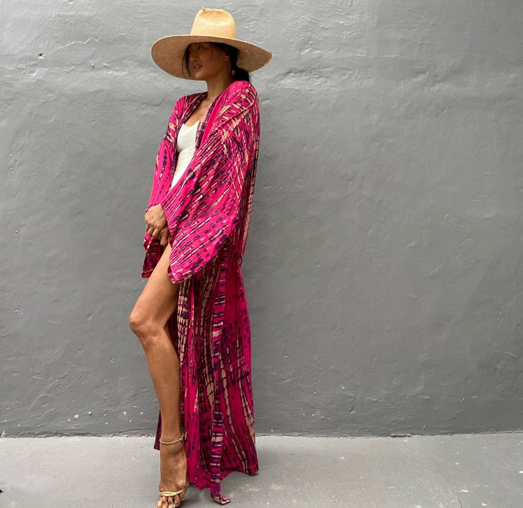 Trenches of Mariana rayon tie-dye beach cover-up for women, loose swimsuit outerwear with sun protection, perfect for vacation.