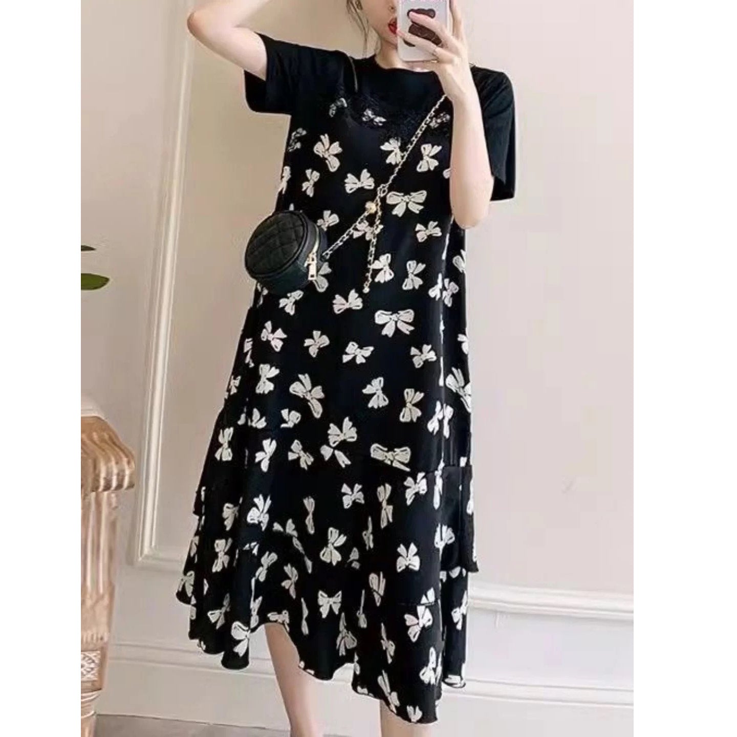 Fake Two-Piece Dress for Women 2026 Summer New French Floral Long Dress Loose Slimming Tea Break Dress Patchwork Dress by Trenches of Mariana