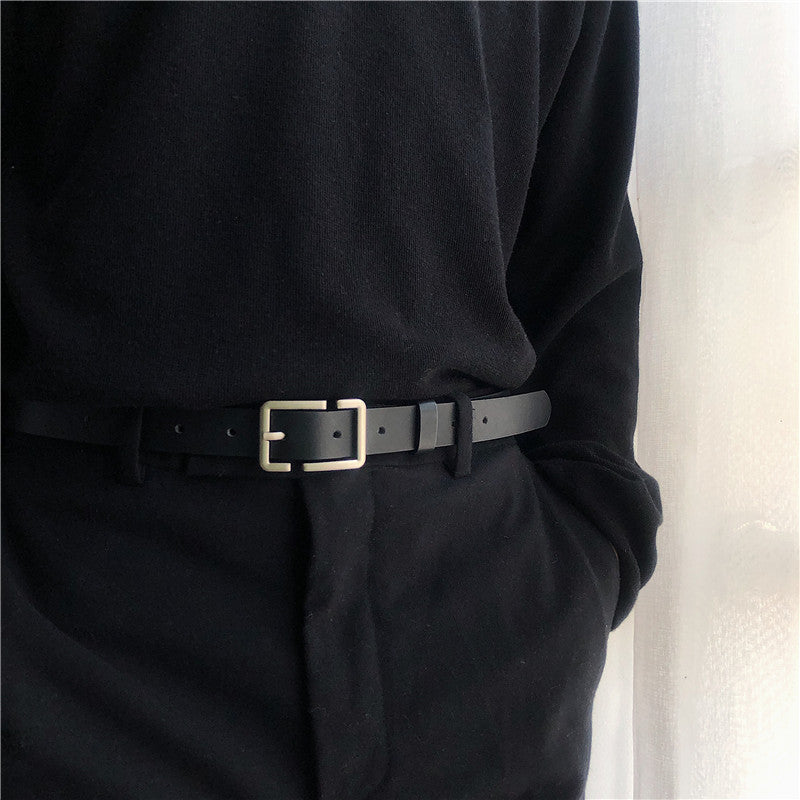 Internet Popular Casual Trousers Thin Belt Men's Korean Style Young Men's PU Leather Small Belt ns Style All-match Belt Decoration by Trenches of Mariana