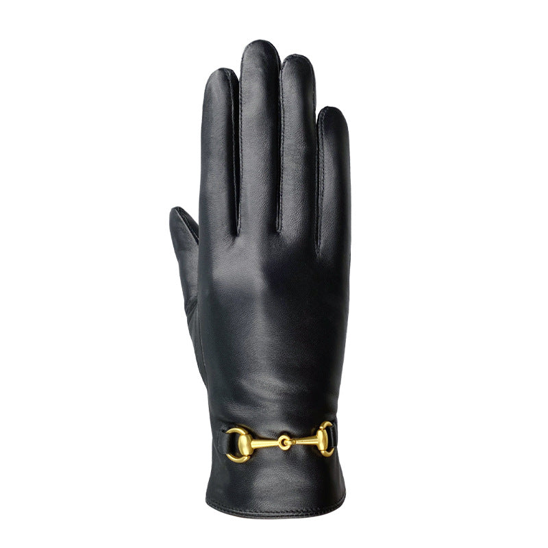 Women's Lambskin Gloves Autumn and Winter fleece-lined Thickened Driving Cycling Cold-proof Warm Touch Screen Hardware Top Layer Sheepskin by Trenches of Mariana